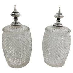 Dutch crystal lidded pots with silver knob, Amsterdam 1901-1903