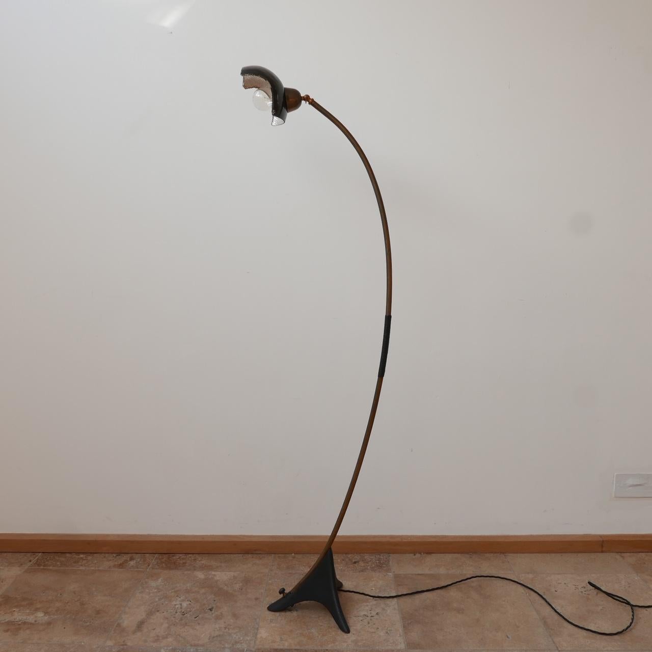 Dutch Curved Mid-Century Floor Lamp with Mercury Shade In Good Condition For Sale In London, GB