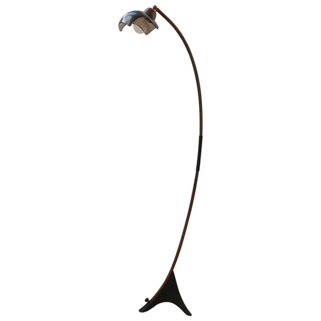Dutch Curved Mid-Century Floor Lamp with Mercury Shade For Sale
