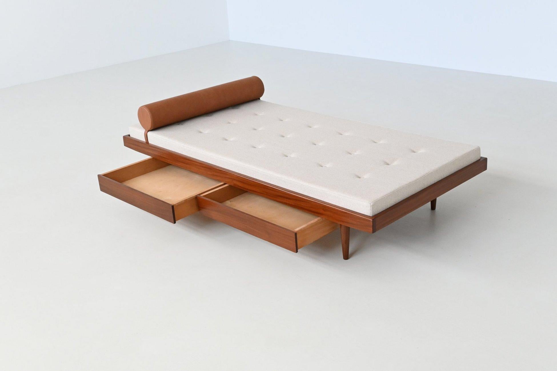 Dutch daybed in teak and wool with drawers The Netherlands 1960 4