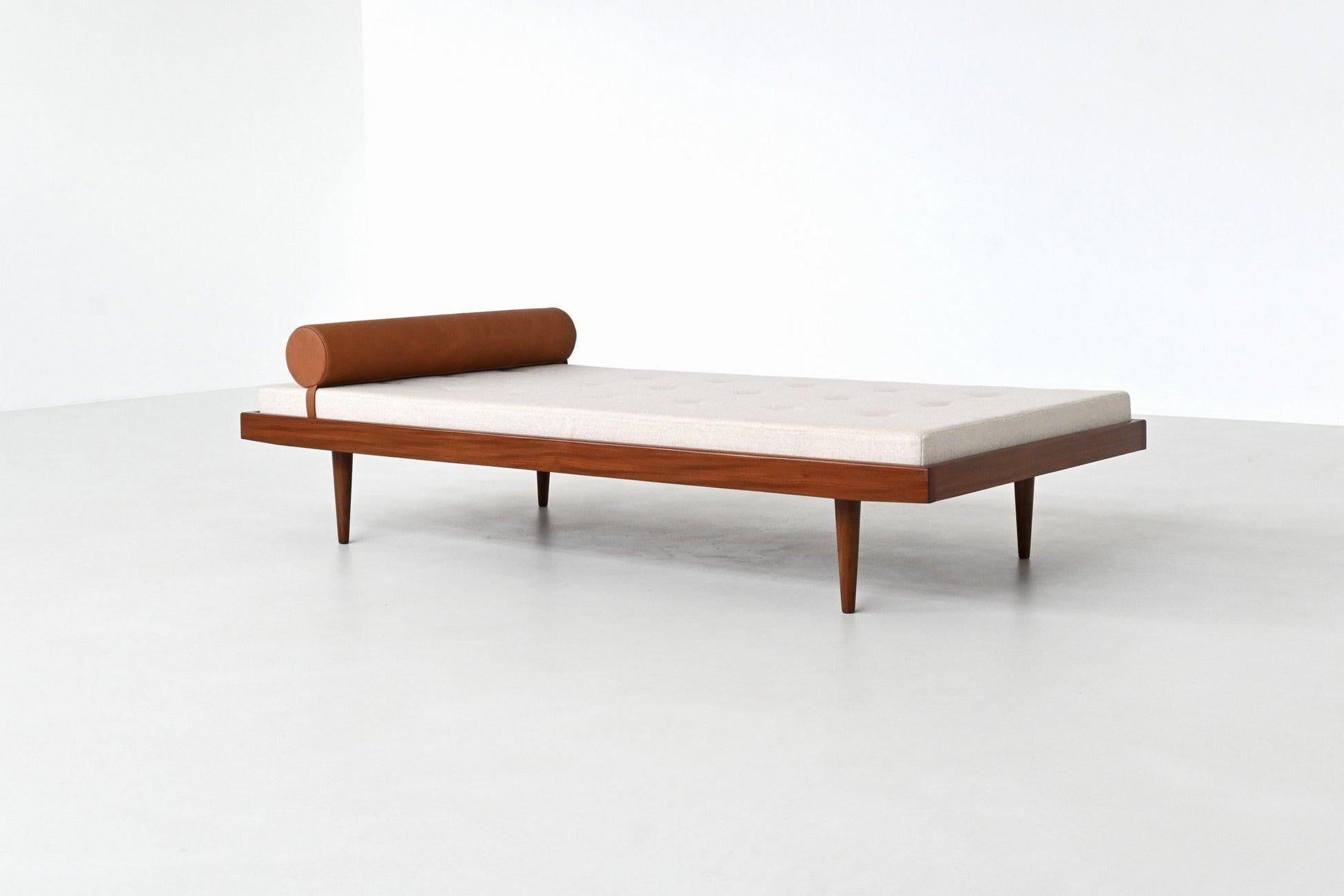 Scandinavian Modern Dutch daybed in teak and wool with drawers The Netherlands 1960