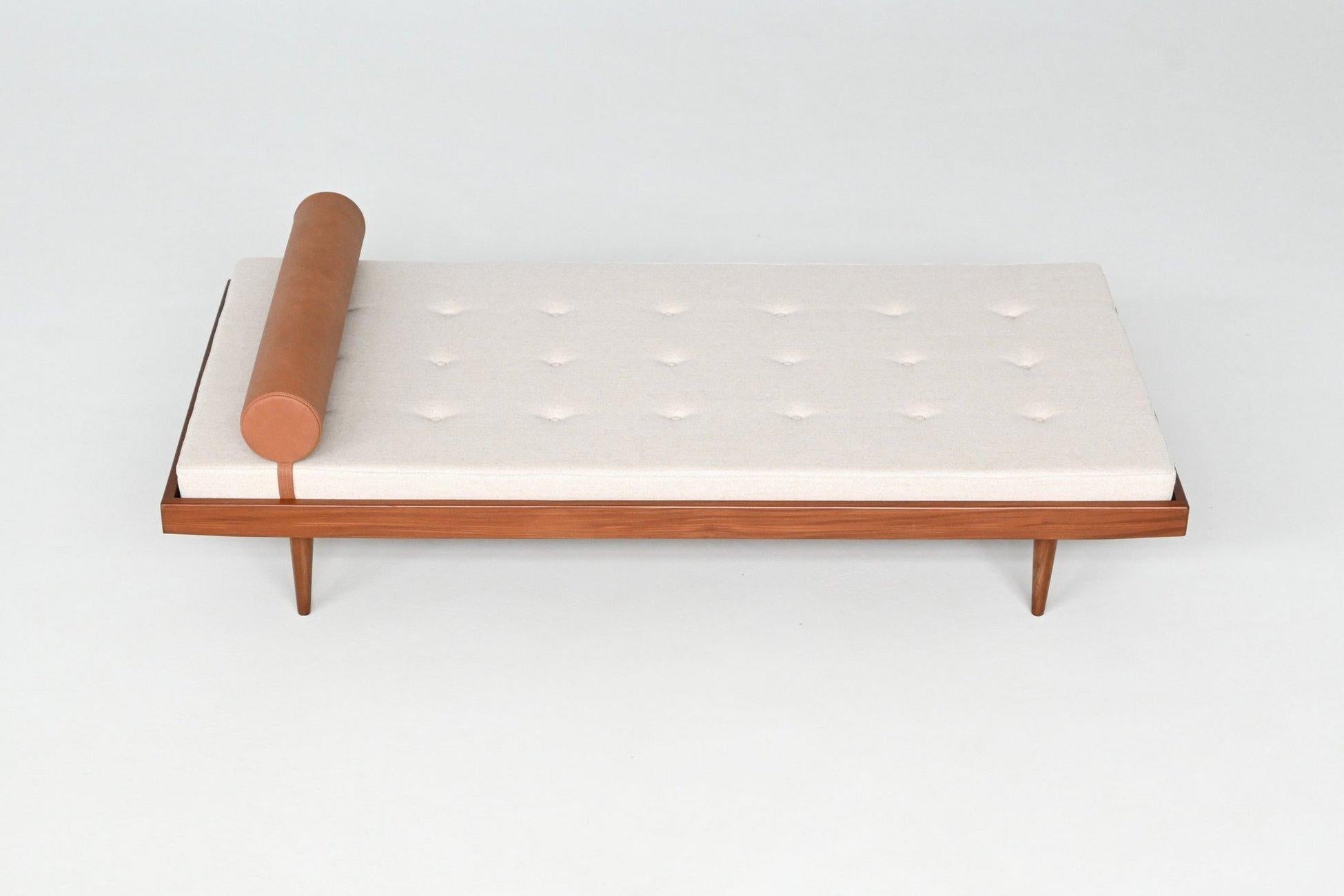 Fabric Dutch daybed in teak and wool with drawers The Netherlands 1960