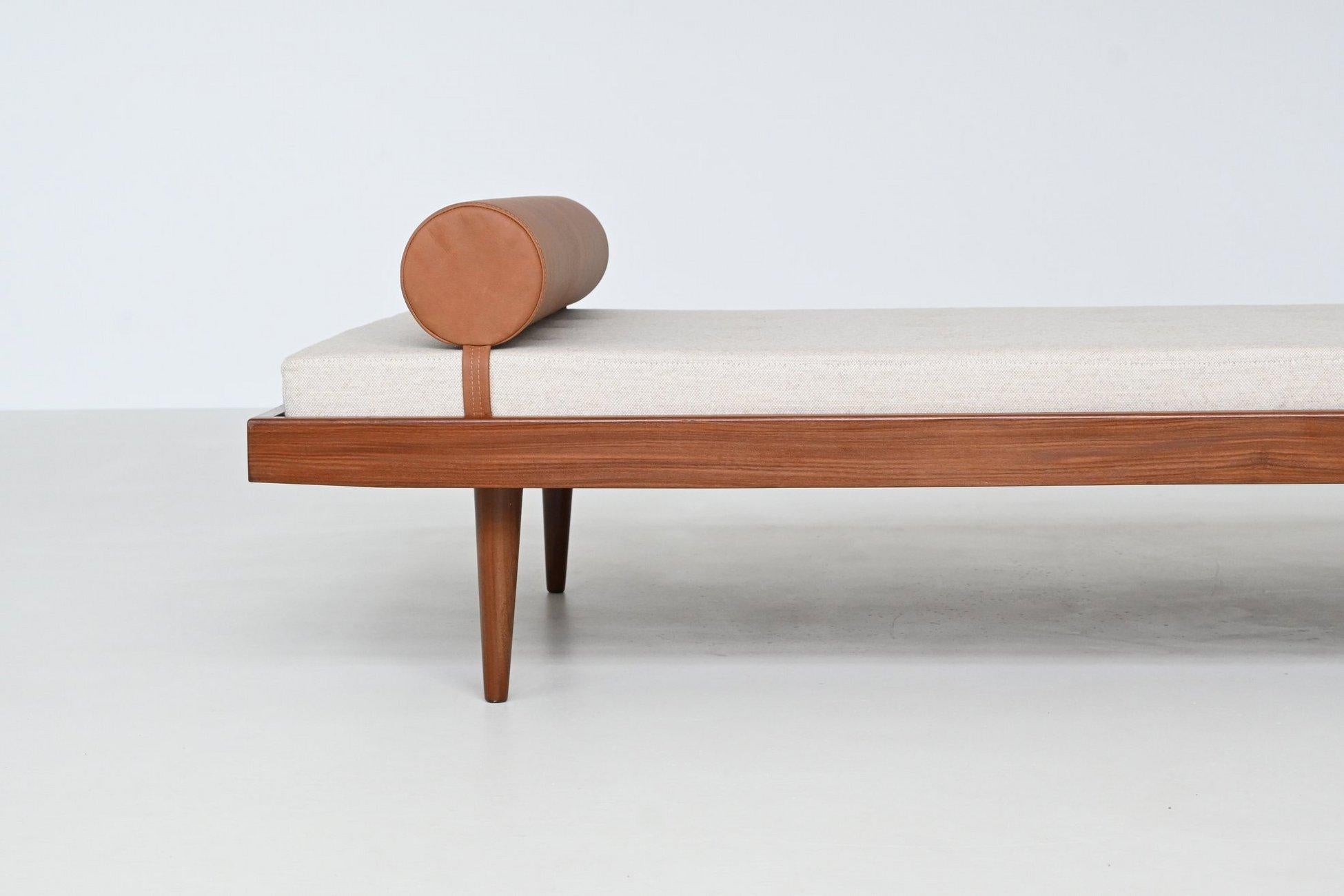 Dutch daybed in teak and wool with drawers The Netherlands 1960 1