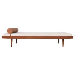 Lettino da giorno olandese in teak e lana con cassetti Paesi Bassi 1960