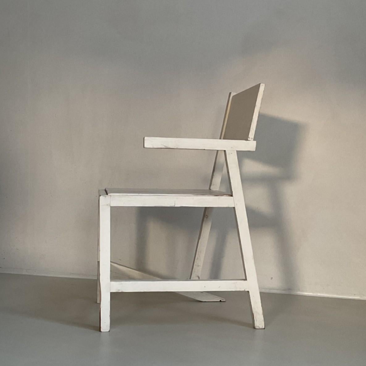 Fauteuil moderniste d'inspiration De Stijl, en finition blanche d'origine, années 1960, Dutch Originals Bon état - En vente à EVERDINGEN, NL