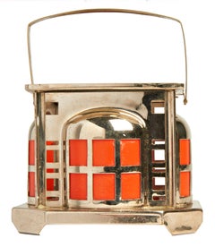 Dutch De Stijl Nickel & Bakelite Square Oil Lamp/Table Warmer by Daalerdrop Tiel