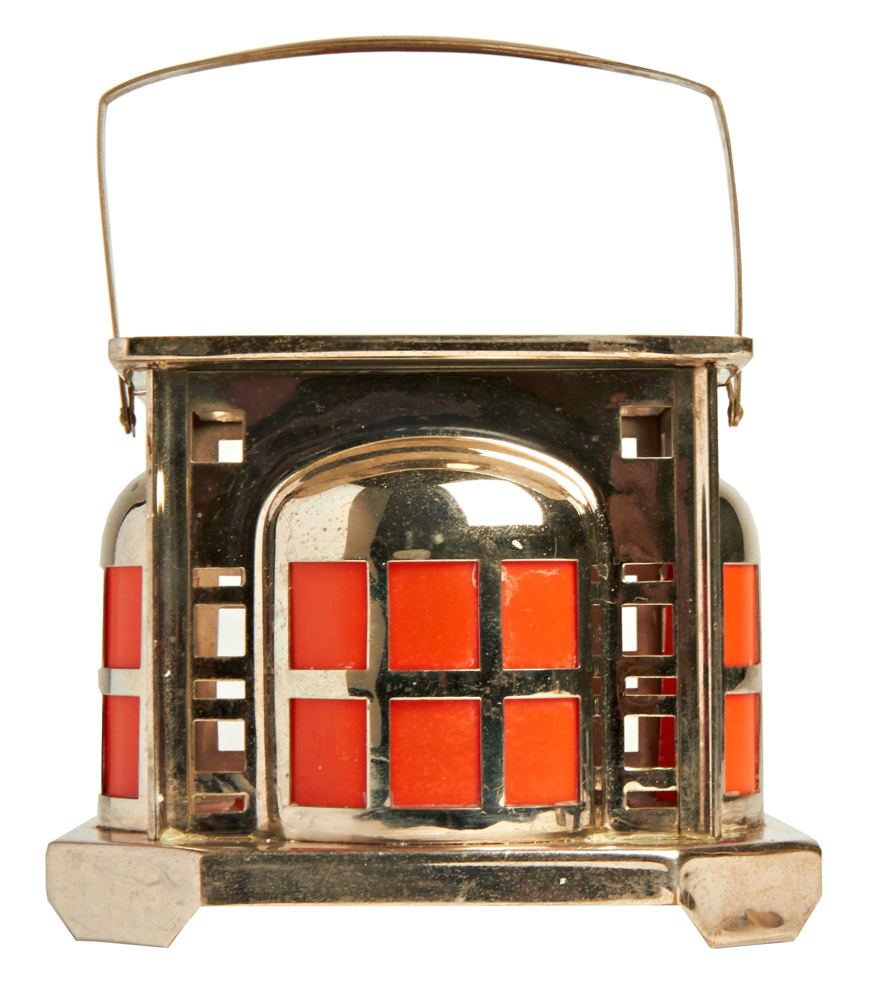 Plated Dutch De Stijl Nickel & Bakelite Square Oil Lamp/Table Warmer by Daalerdrop Tiel
