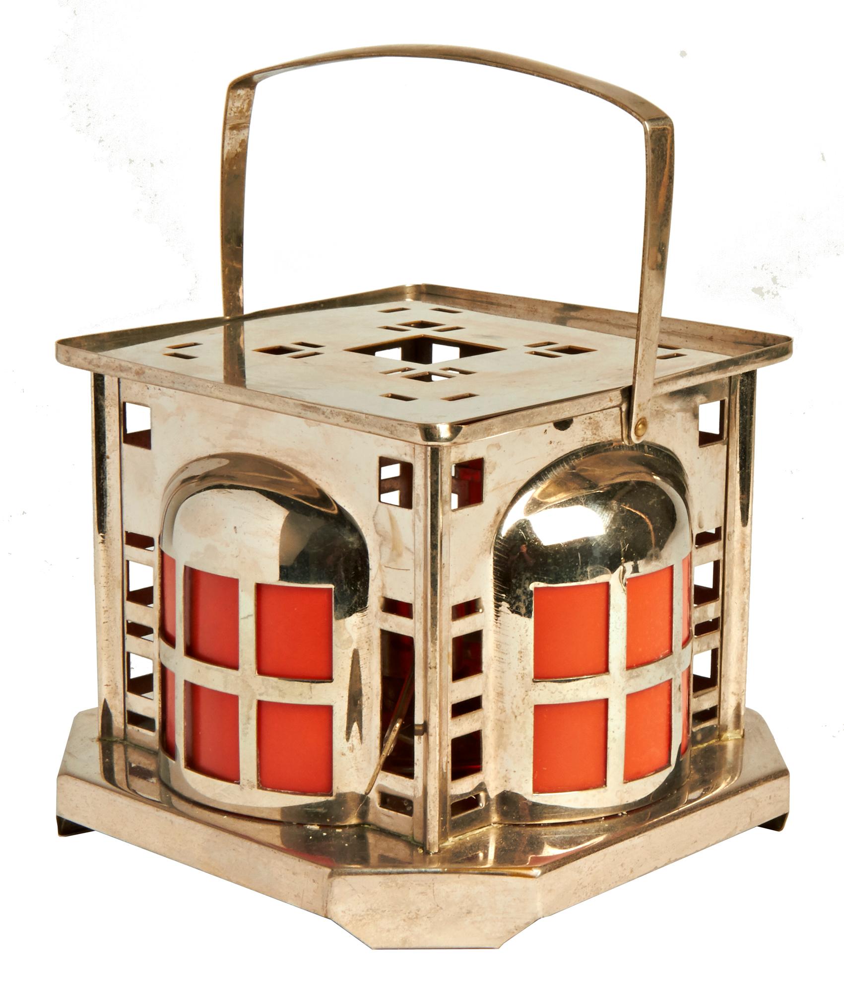 Mid-20th Century Dutch De Stijl Nickel & Bakelite Square Oil Lamp/Table Warmer by Daalerdrop Tiel
