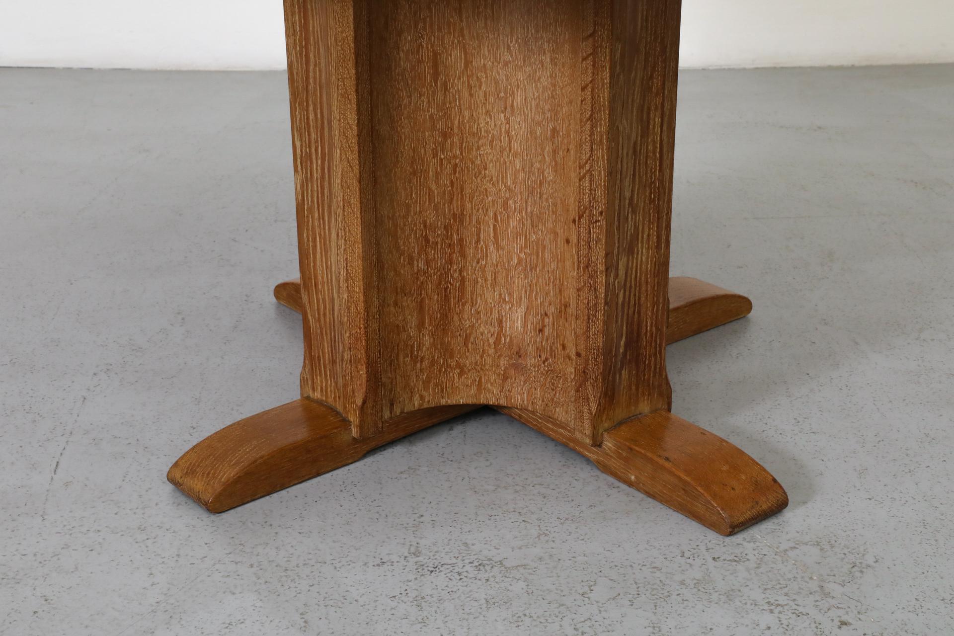 Early 20th Century Dutch Deco Round Oak Pedestal Table by C. De Jong for J.A. Boskamp En Zonen