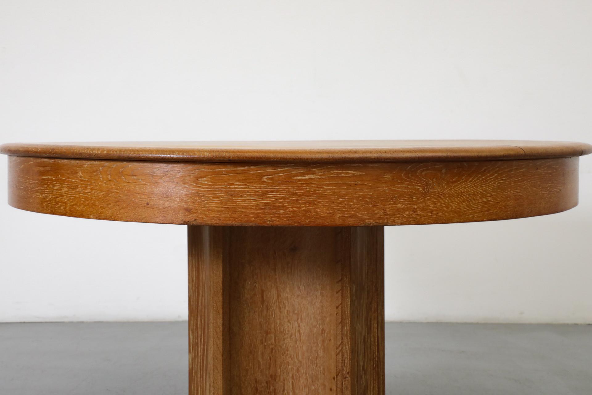 Dutch Deco Round Oak Pedestal Table by C. De Jong for J.A. Boskamp En Zonen 1