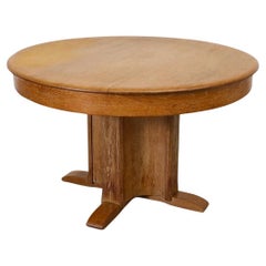 Dutch Deco Round Oak Pedestal Table by C. De Jong for J.A. Boskamp En Zonen