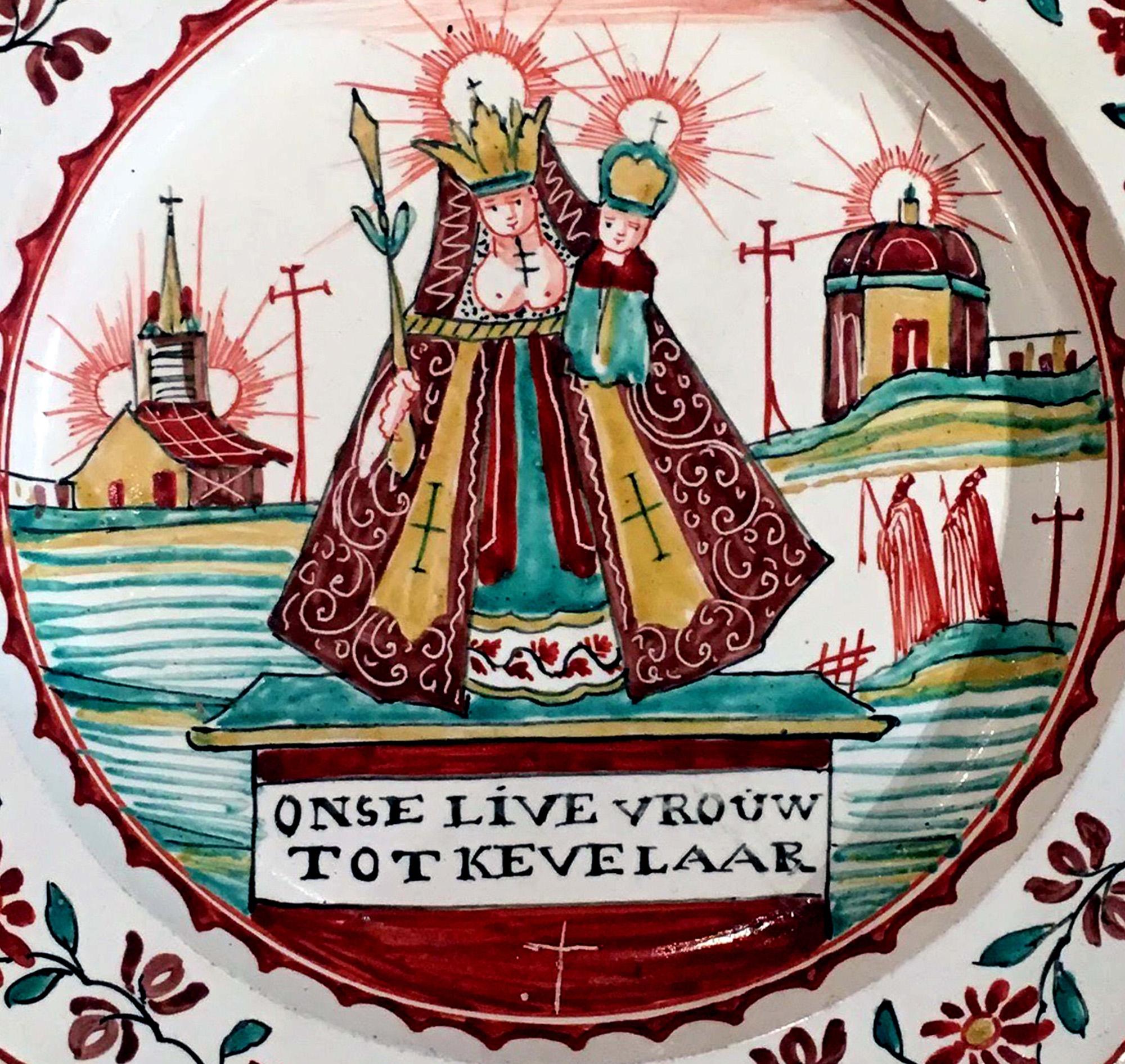 18th Century 18th C. Dutch Decorated English Creamware Plate, Onse Live Vrouw Tot Kevelaar For Sale