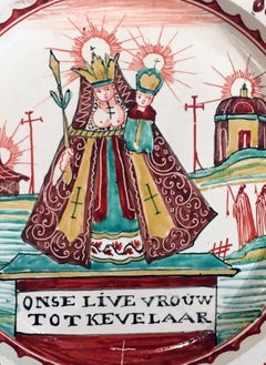 18th C. Dutch Decorated English Creamware Plate, Onse Live Vrouw Tot Kevelaar