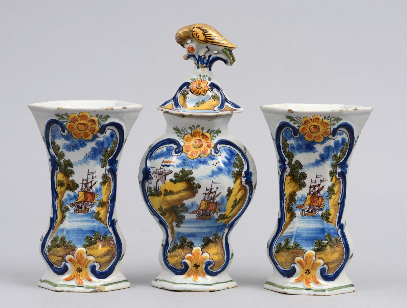 Dutch Colonial Dutch Delft Assembled Garniture Set, 18th Century For Sale