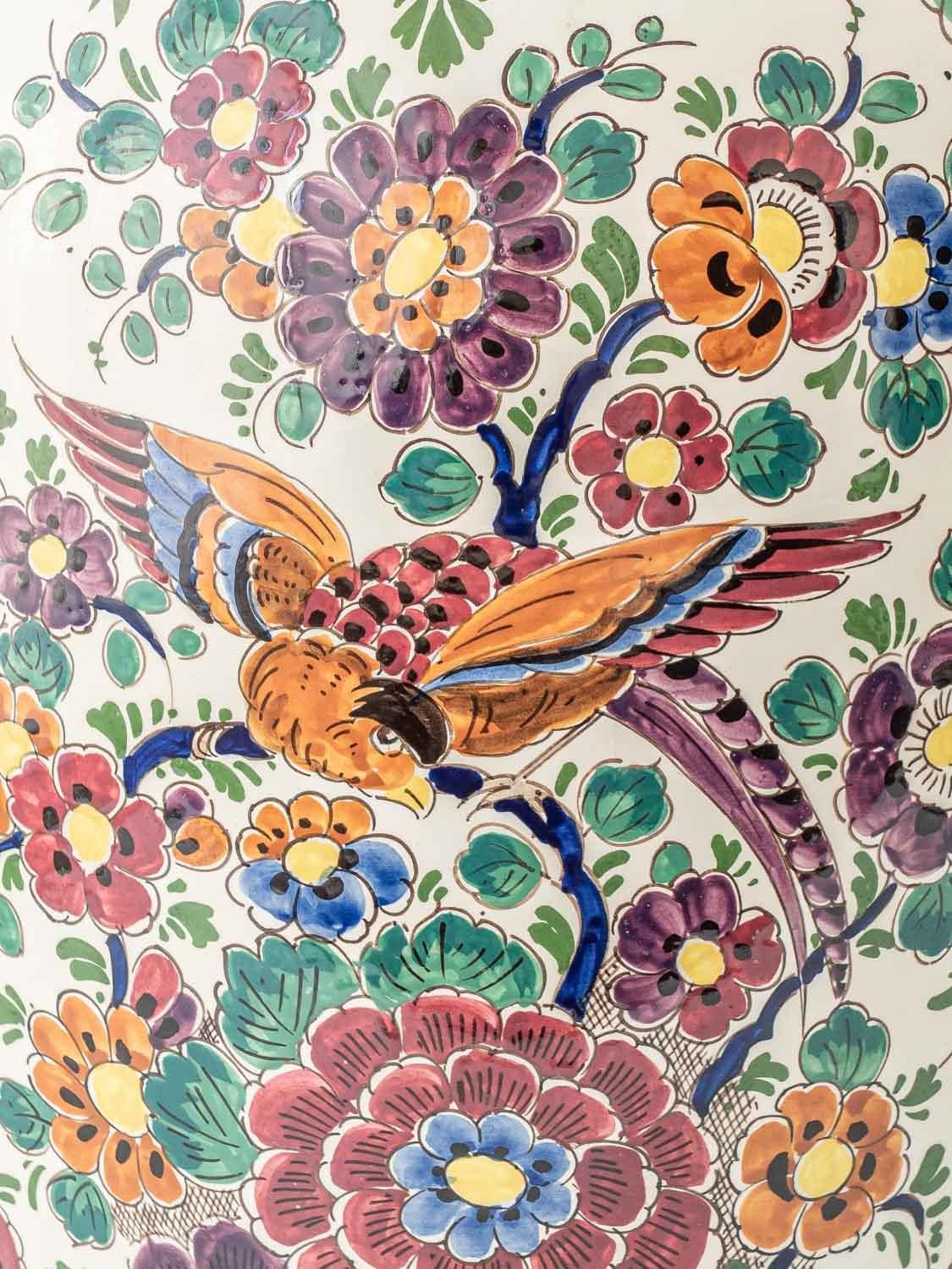 Chinoiserie Dutch Delft Baluster Vase, Tall Hand-Painted Polychrome by Velsen, 1950s For Sale