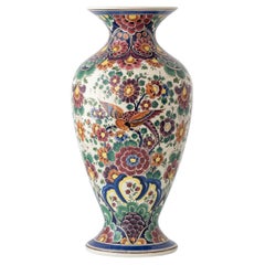 Dutch Delft Baluster Vase, Tall Hand-Painted Polychrome by Velsen, 1950s