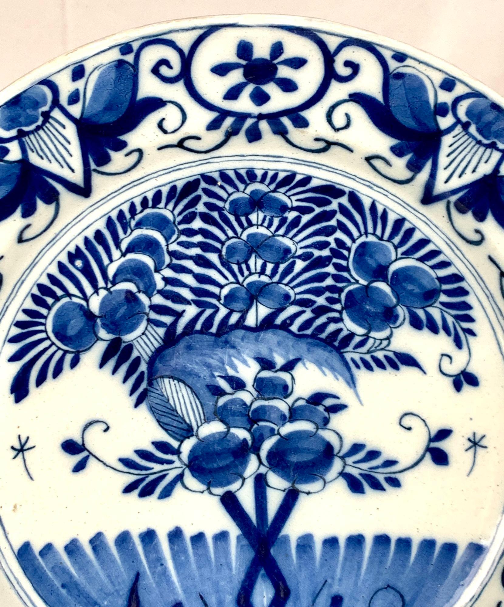 Hand-Painted Dutch Delft Blue and White Charger Hand Painted 18th Century Circa 1780 For Sale