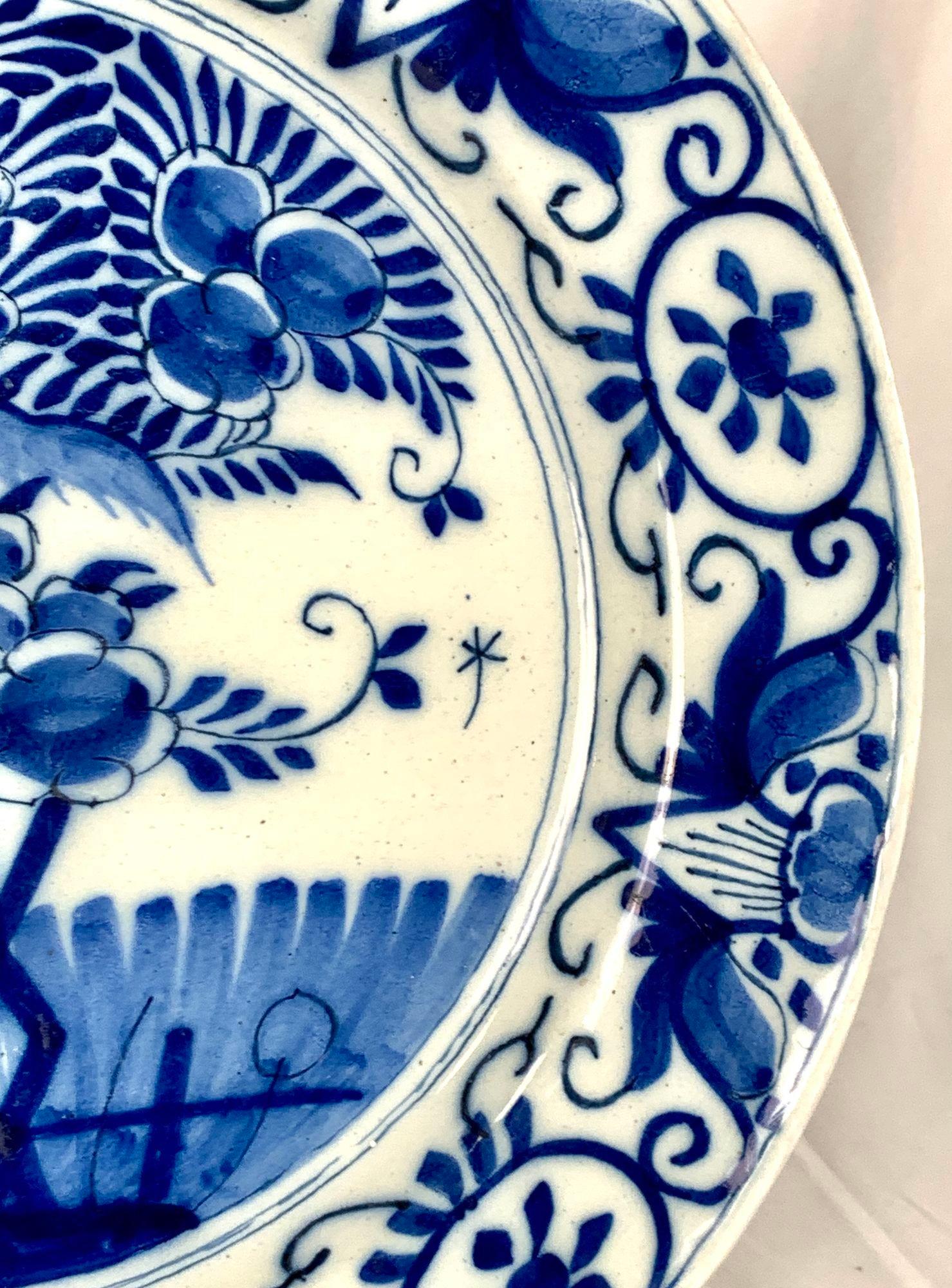 Dutch Delft Blue and White Charger Hand Painted 18th Century Circa 1780 In Excellent Condition For Sale In Katonah, NY