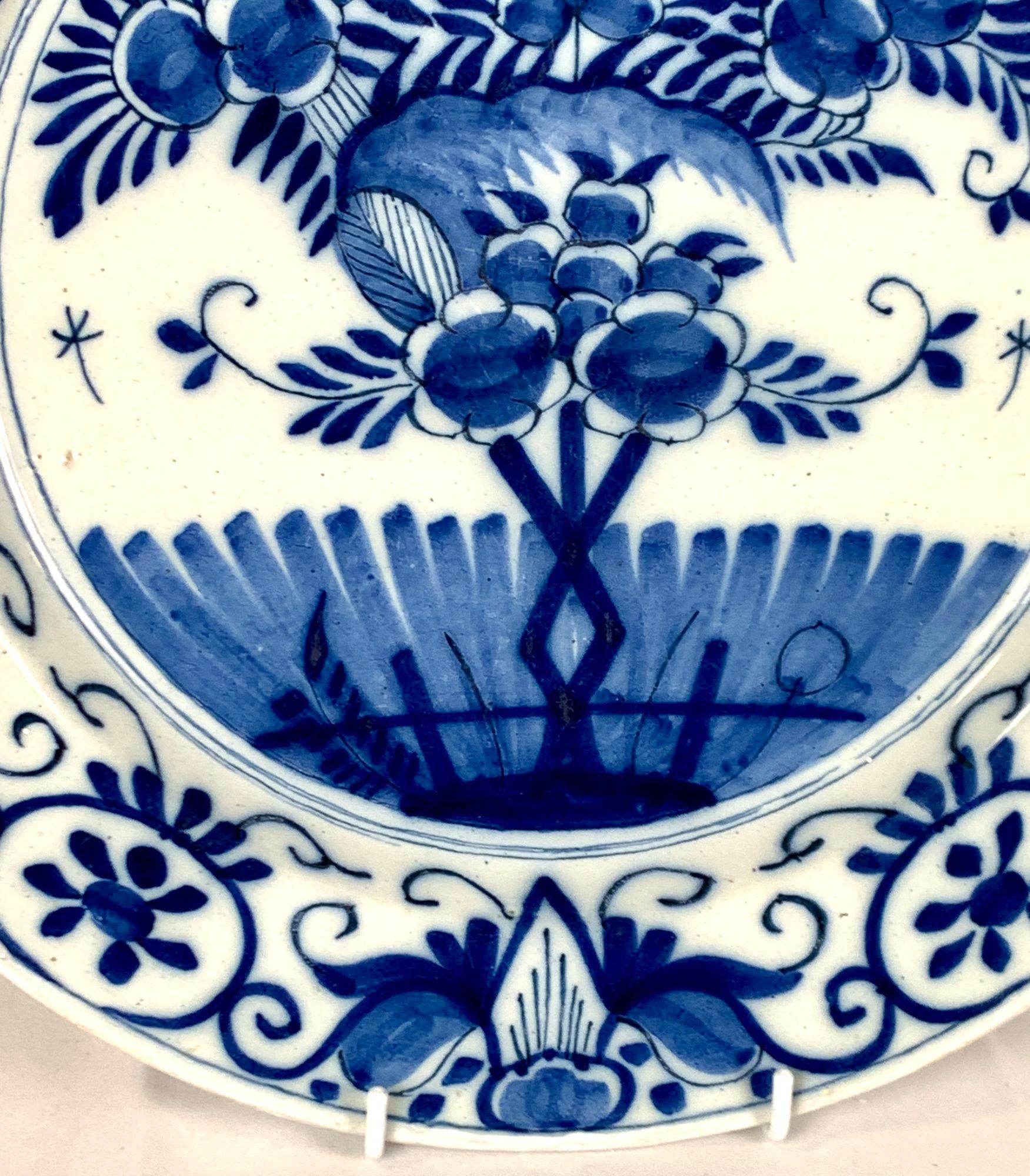 Dutch Delft Blue and White Charger Hand Painted 18th Century Circa 1780 For Sale 1