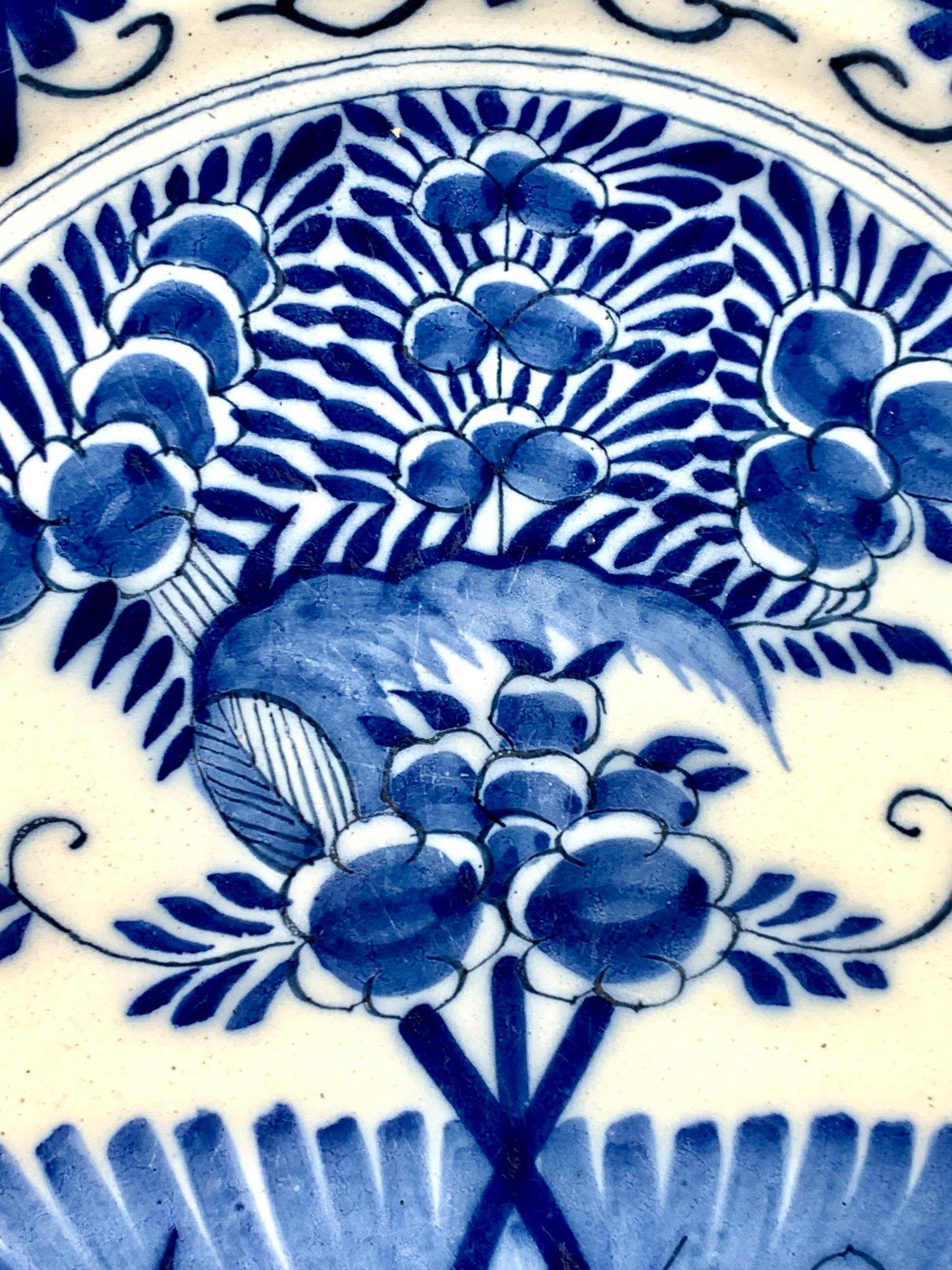 Dutch Delft Blue and White Charger Hand Painted 18th Century Circa 1780 For Sale 2