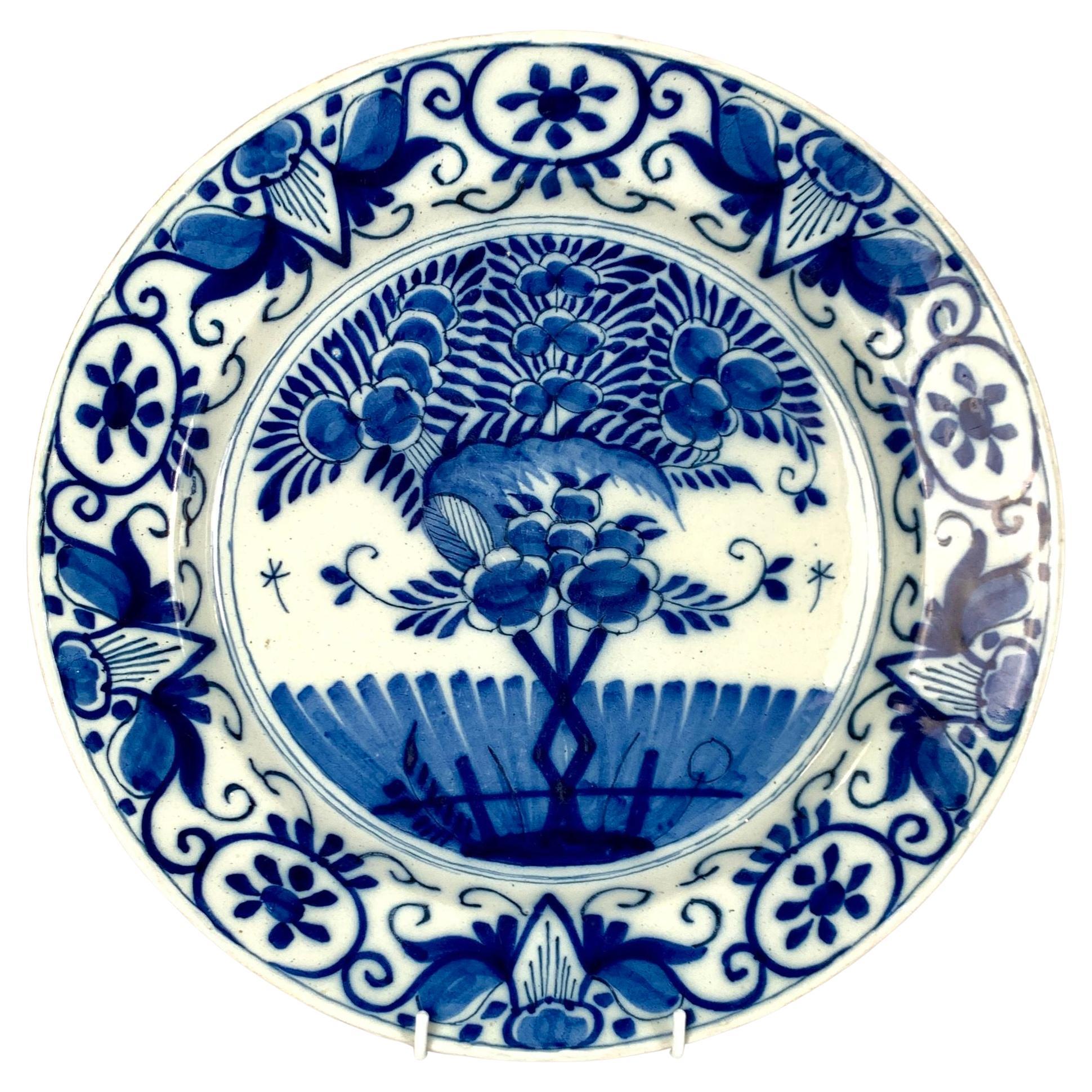 Dutch Delft Blue and White Charger Hand Painted 18th Century Circa 1780 For Sale