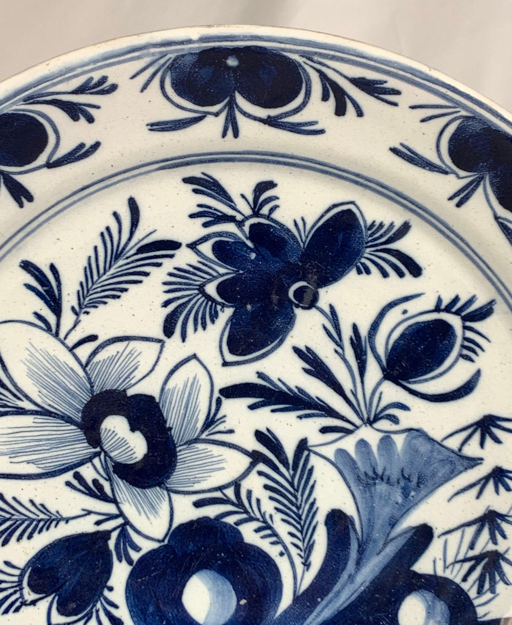 Hand-Painted Dutch Delft Blue and White Charger Hand Painted Netherlands Circa 1800 For Sale