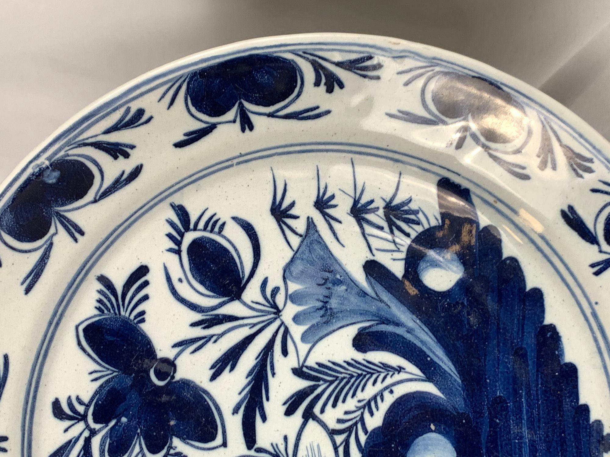 Hand-Painted Dutch Delft Blue and White Charger Hand Painted Netherlands Circa 1800 For Sale