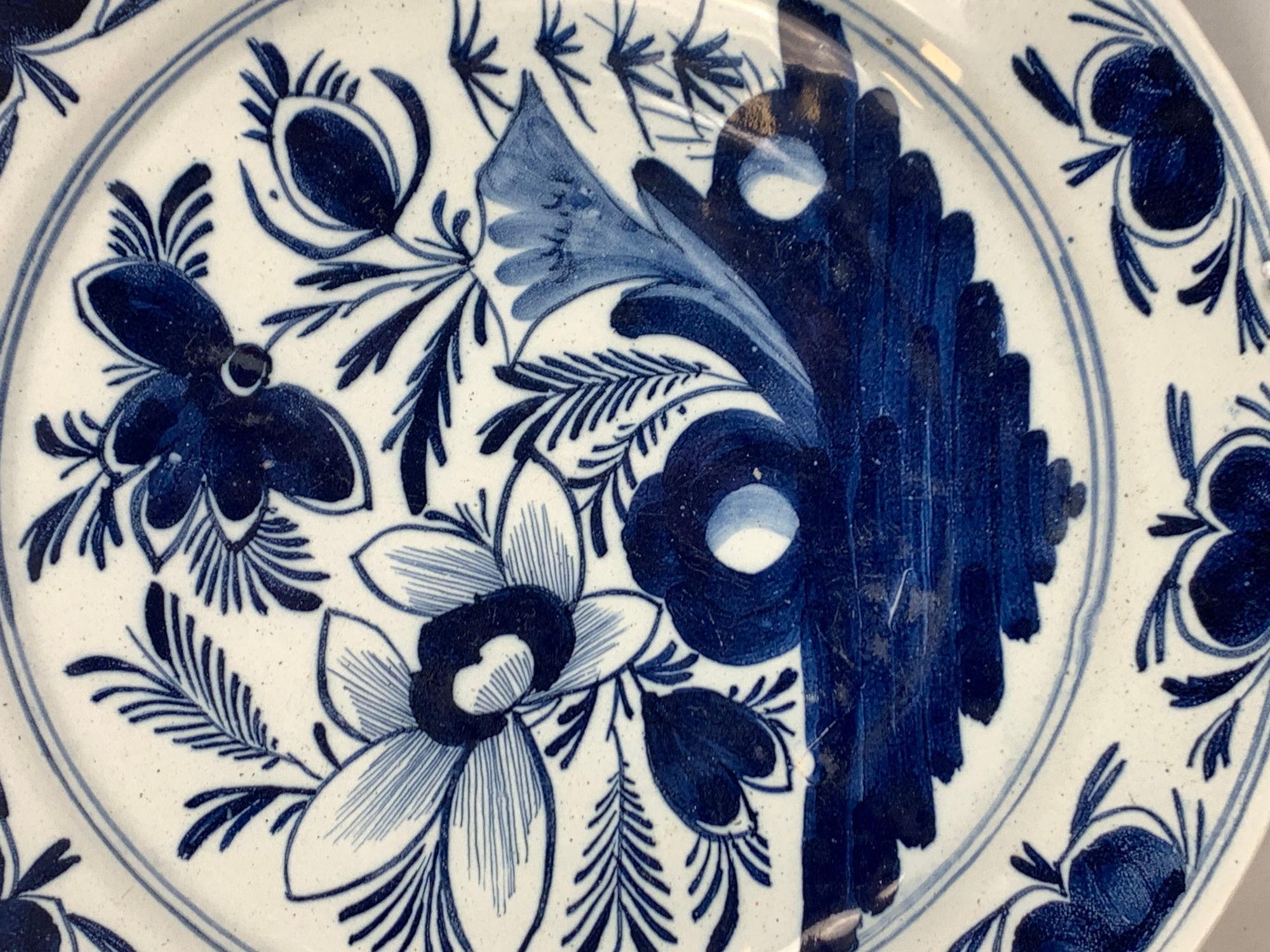 19th Century Dutch Delft Blue and White Charger Hand Painted Netherlands Circa 1800 For Sale