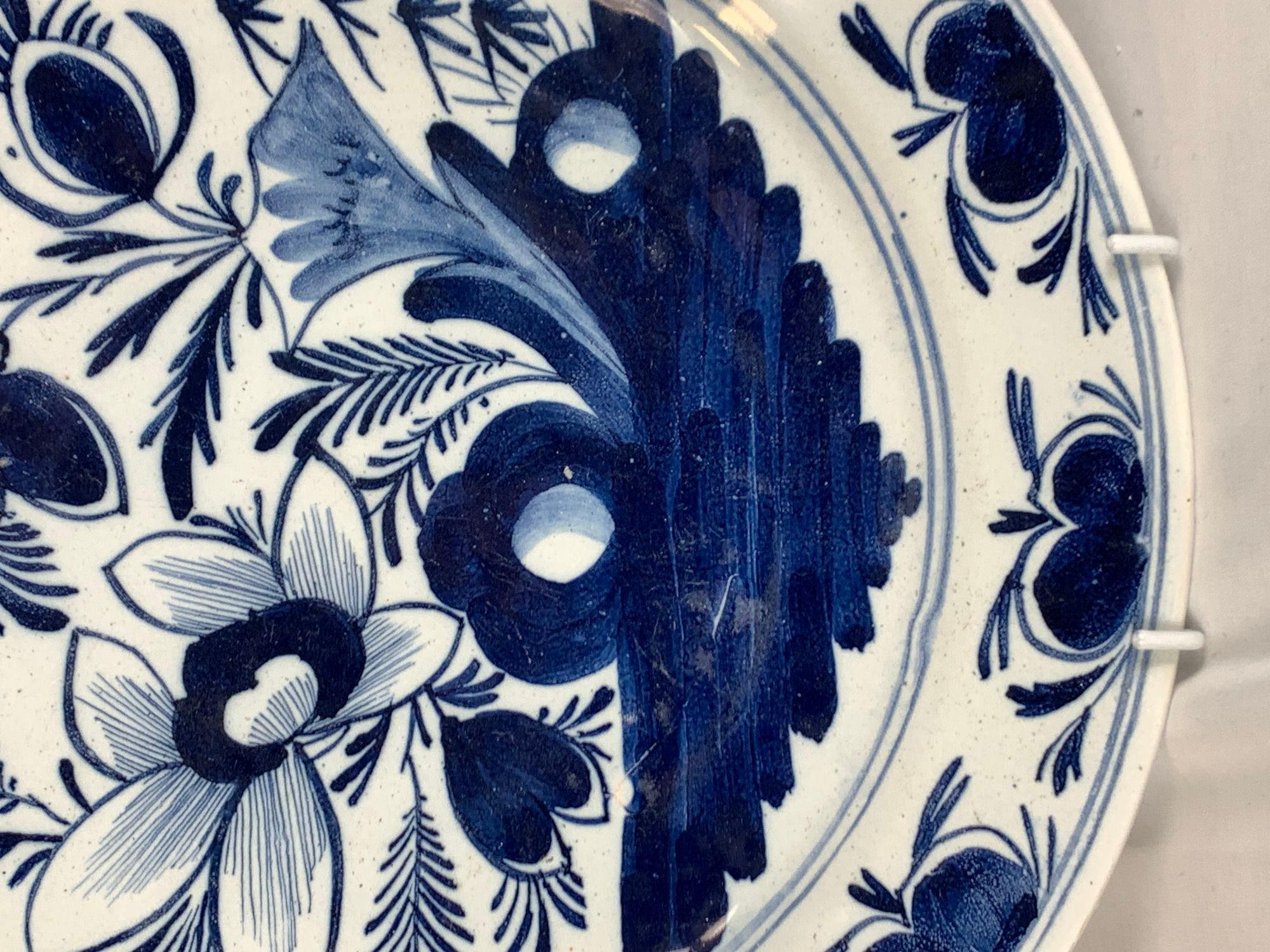 19th Century Dutch Delft Blue and White Charger Hand Painted Netherlands Circa 1800 For Sale