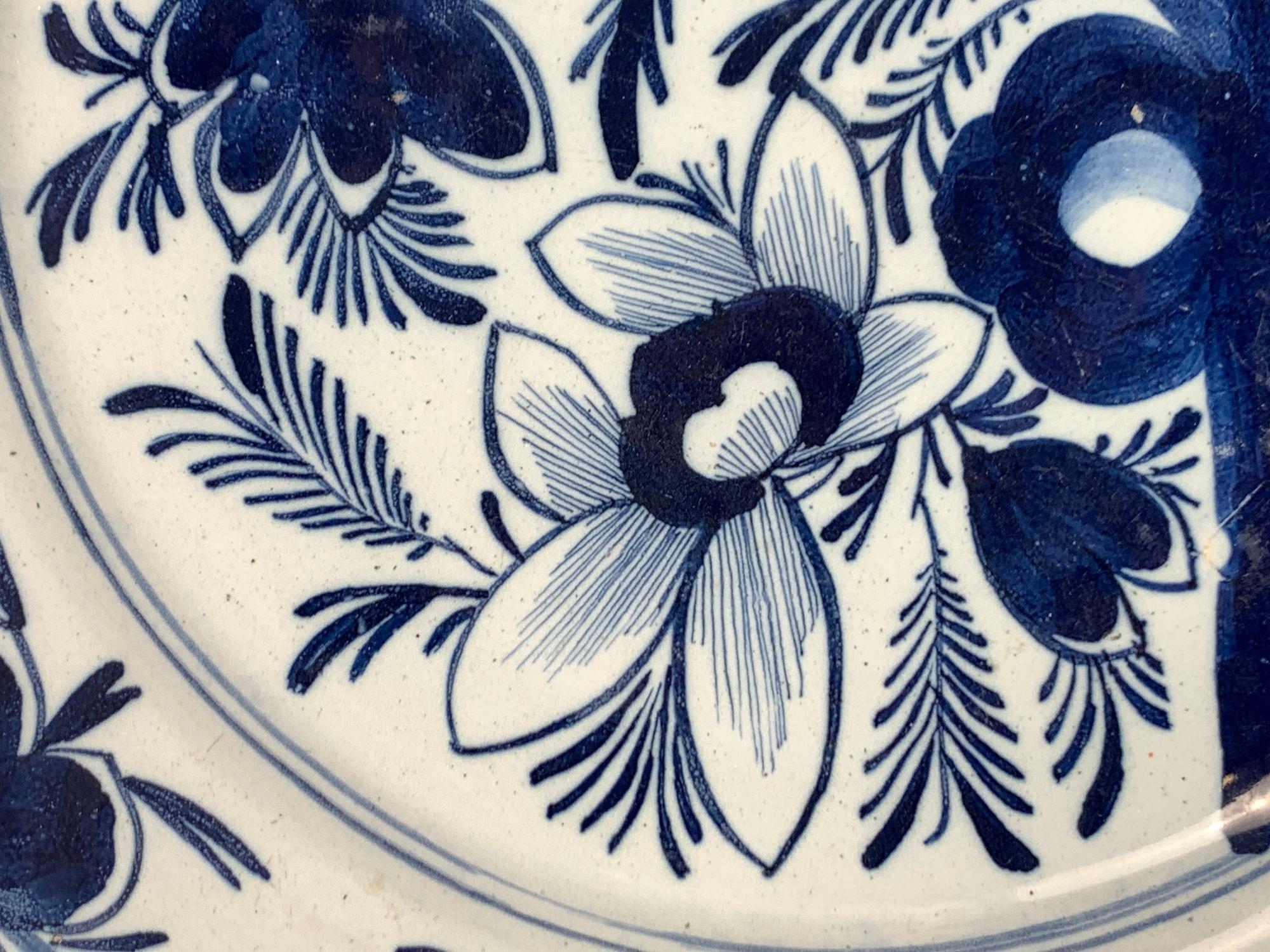 Dutch Delft Blue and White Charger Hand Painted Netherlands Circa 1800 For Sale 1