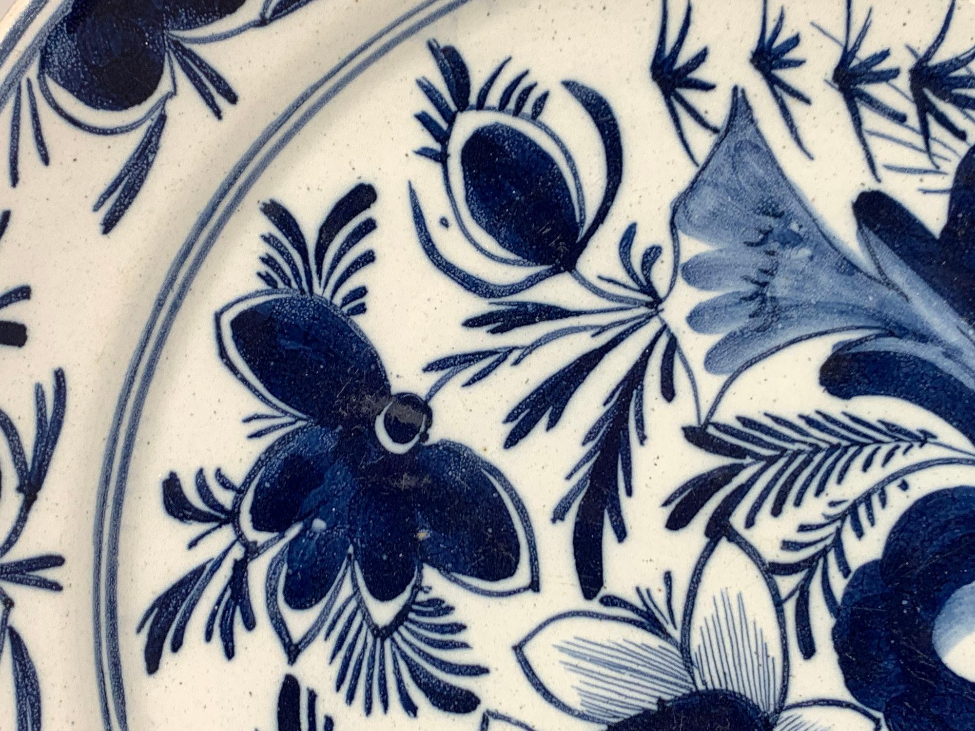Dutch Delft Blue and White Charger Hand Painted Netherlands Circa 1800 For Sale 2