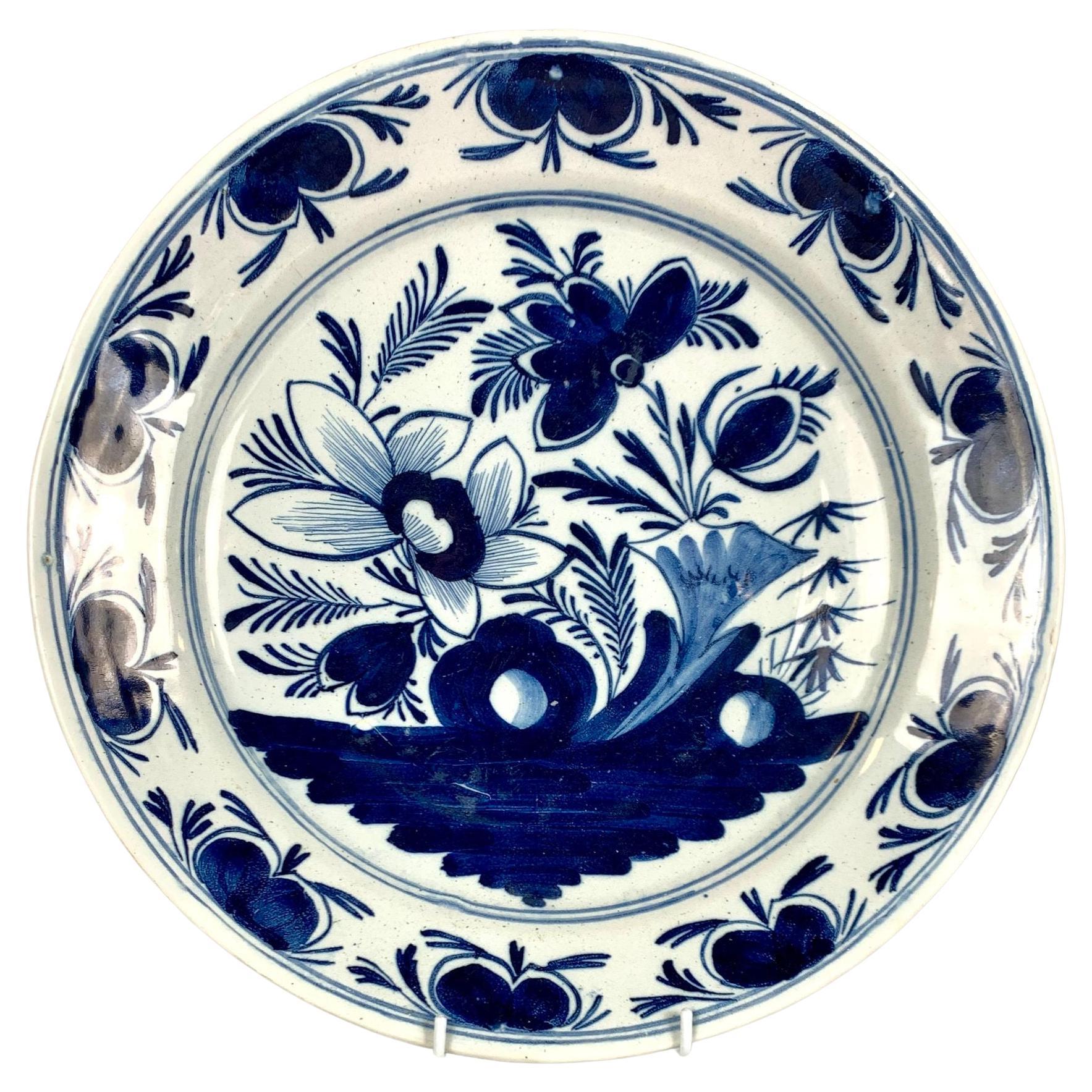 Dutch Delft Blue and White Charger Hand Painted Netherlands Circa 1800 For Sale