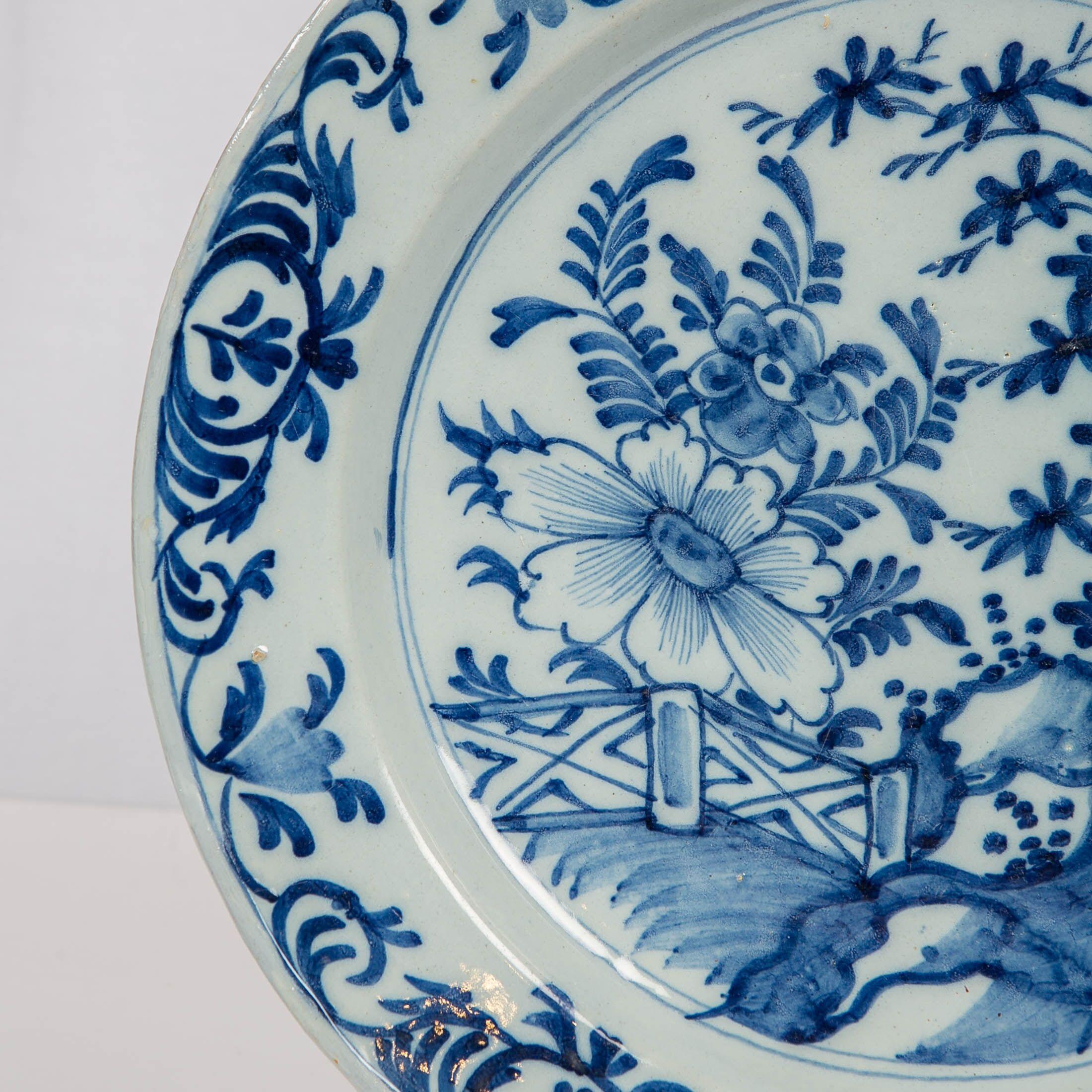 Hand-Painted Dutch Delft Blue and White Charger Made circa 1780