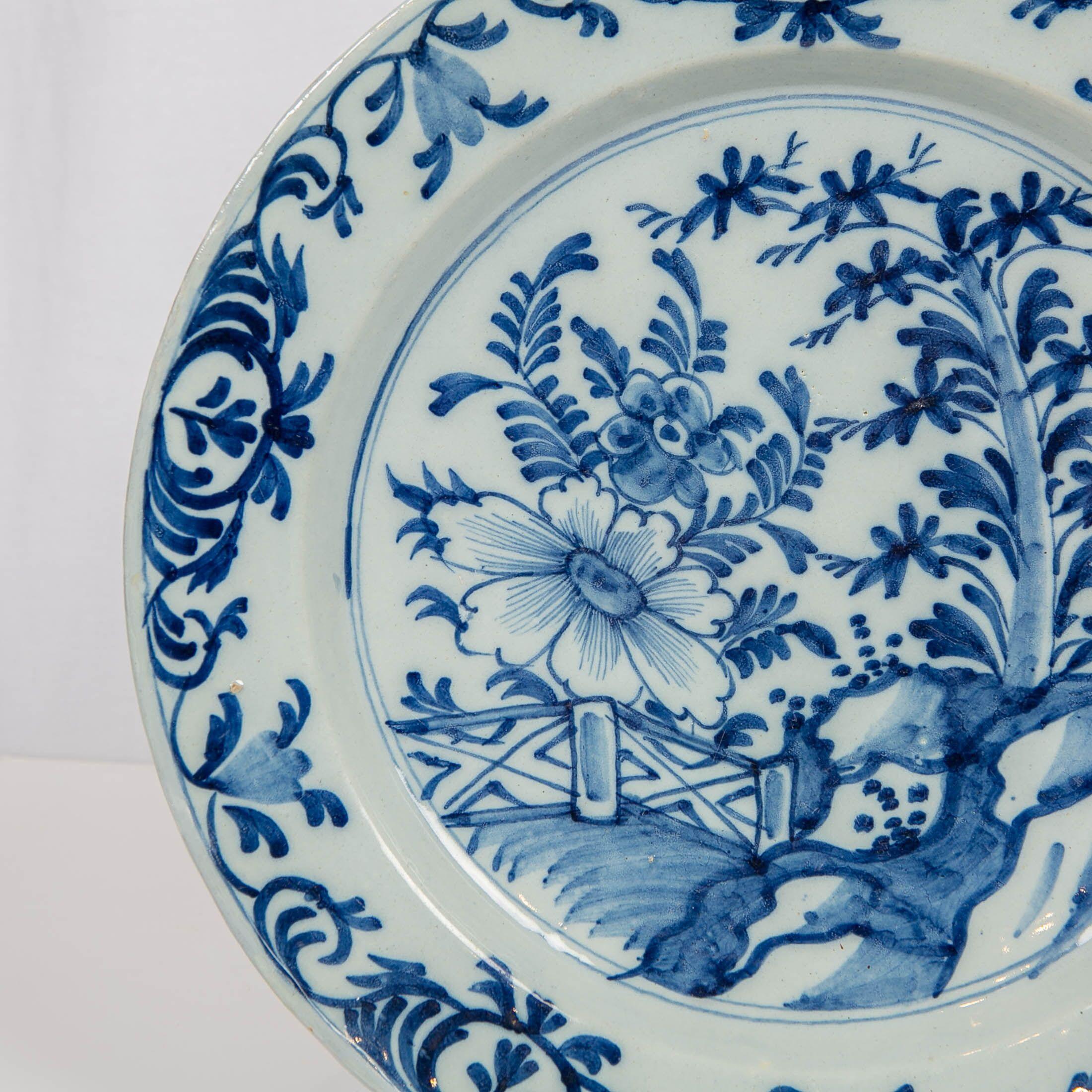18th Century Dutch Delft Blue and White Charger Made circa 1780