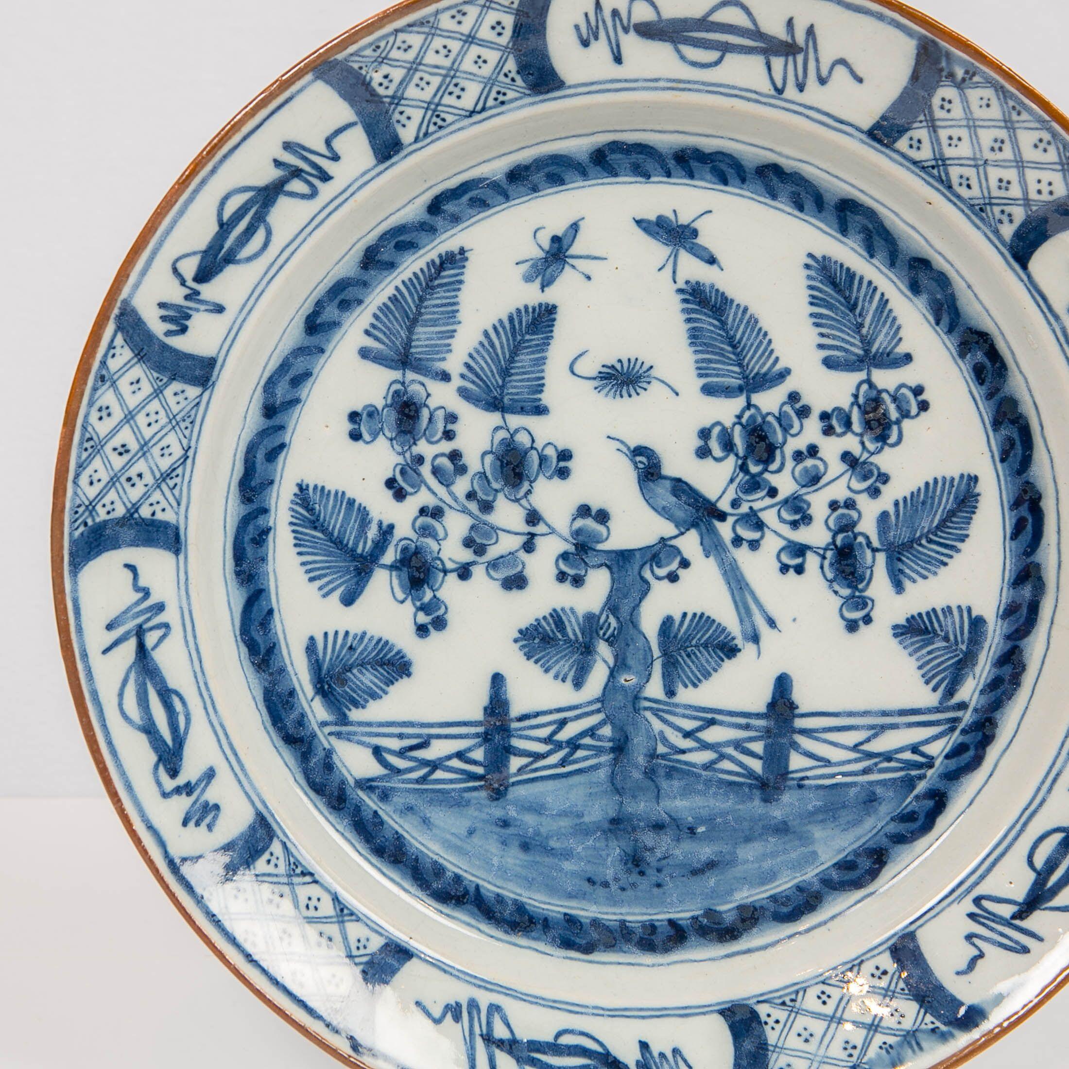 Dutch Delft Blue and White Charger with Songbird 18th Century Made circa 1770 1