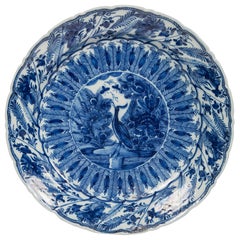 Dutch Delft Blue and White Charger with Crane and Butterflies Made, circa 1770