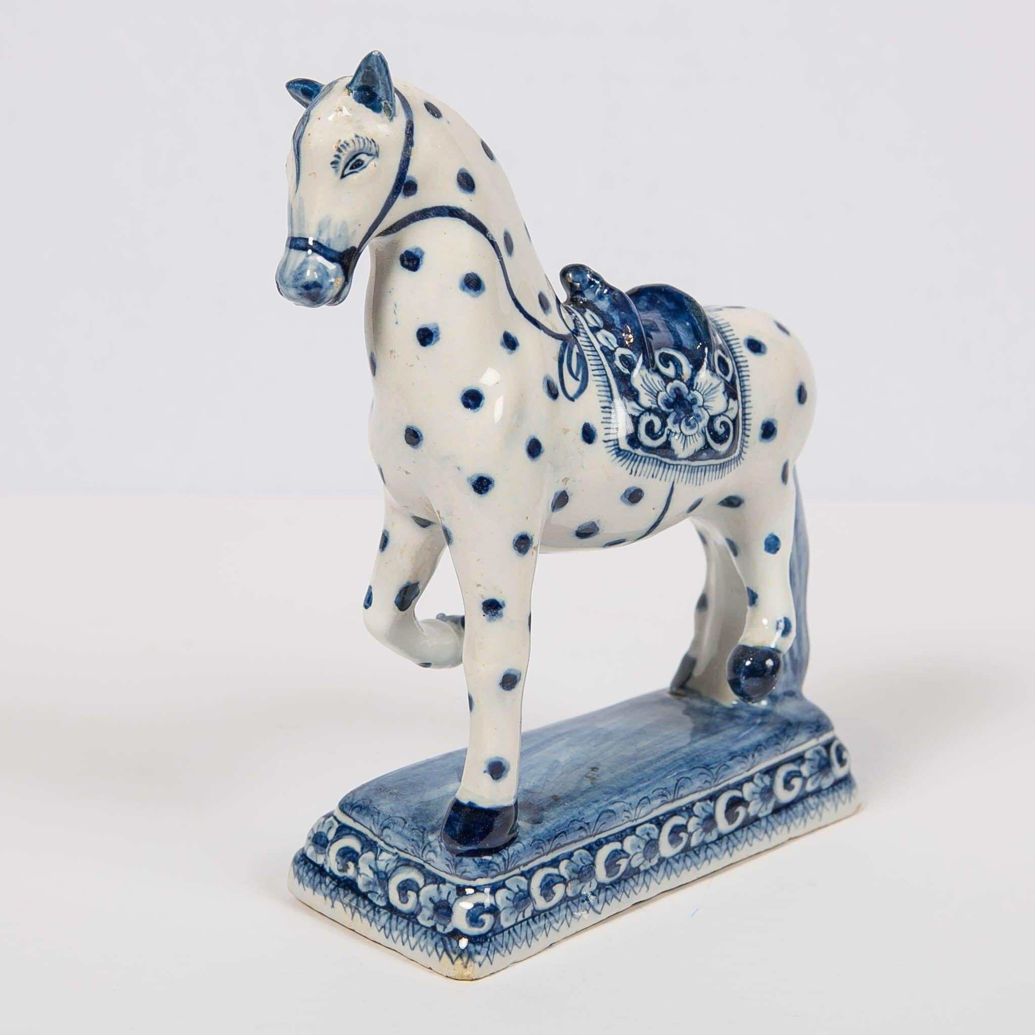 Rococo Dutch Delft Blue and White Horse 18th Century Made circa 1780