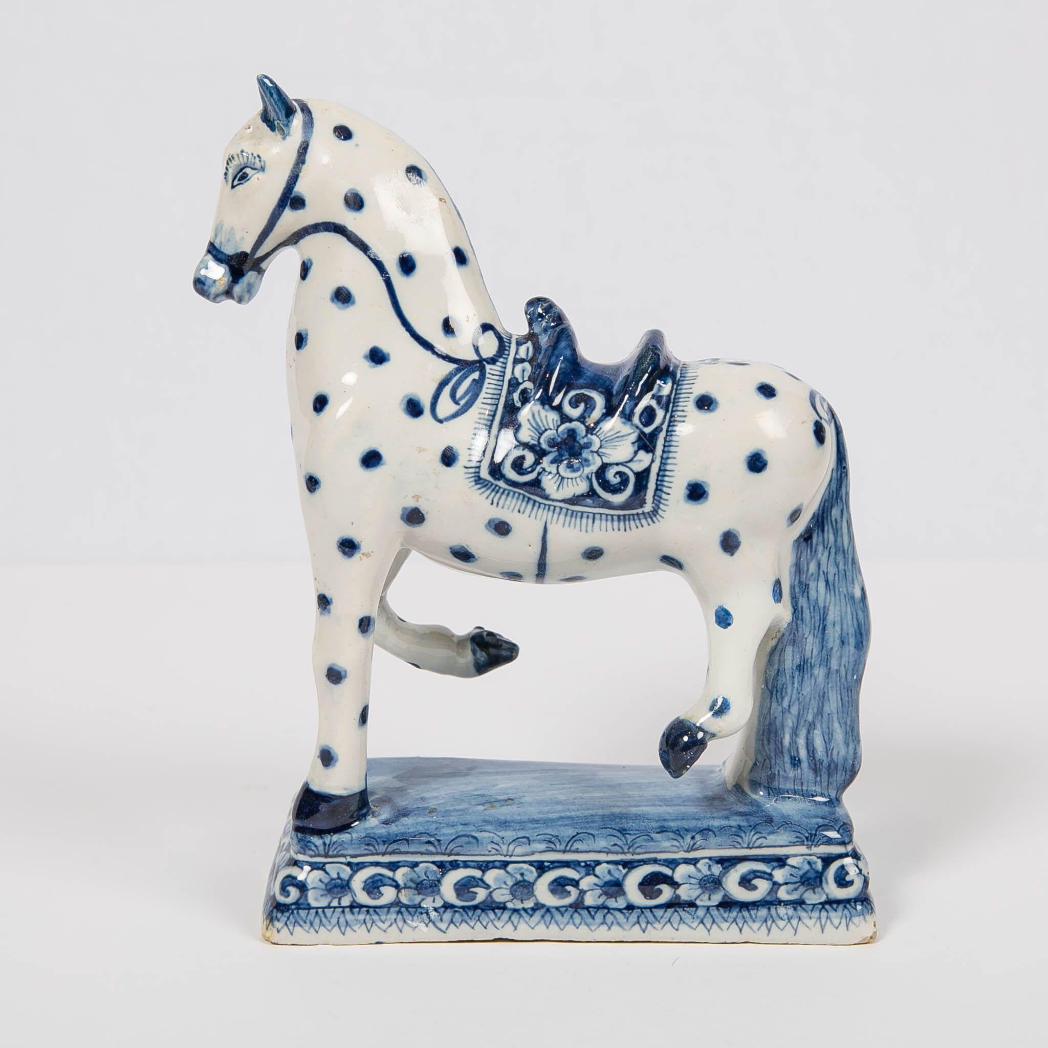 Glazed Dutch Delft Blue and White Horse 18th Century Made circa 1780