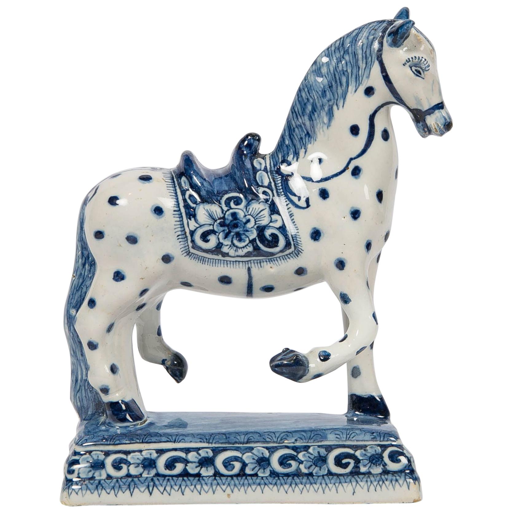Dutch Delft Blue and White Horse 18th Century Made circa 1780