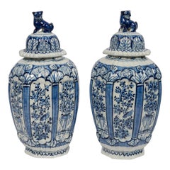 Delft Blue and White Jars with Lion Finials Made circa 1780