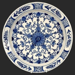 Dutch Delft Blue and White Large Plate, Hand Painted, Circa 1780