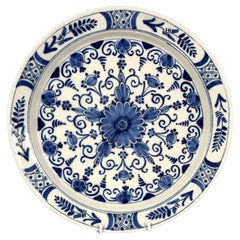 Dutch Delft Blue and White Large Plate, Hand Painted, Circa 1780