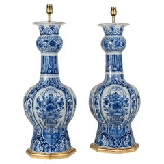 Chinoiserie Dutch Delft Blue and White Pair of Table Lamps, early 18th Century