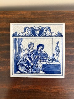 Carreau de porcelaine bleu et blanc de Delft - L'herboriste