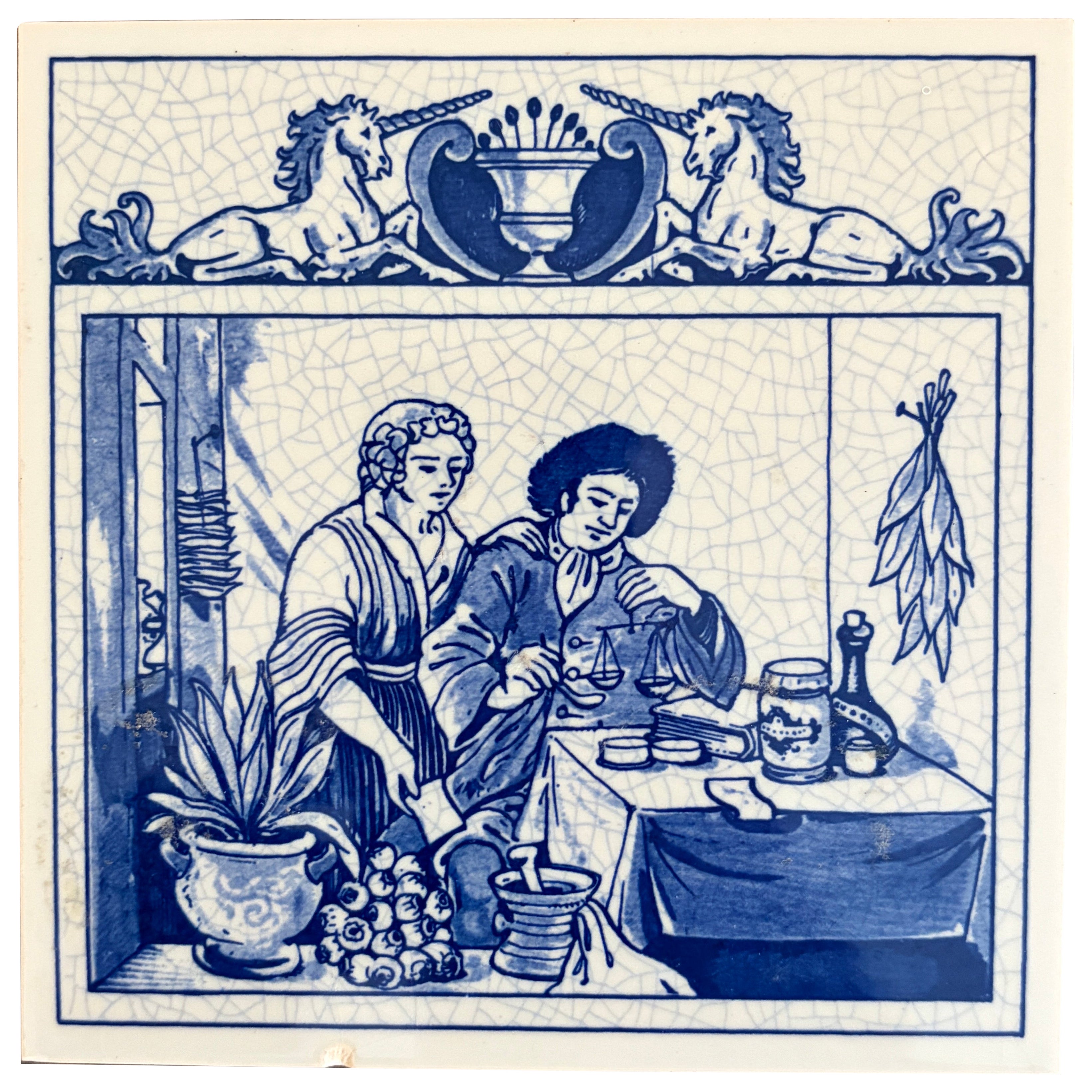 Azulejo de porcelana azul y blanco de Delft (Holanda) - El herbolario en venta