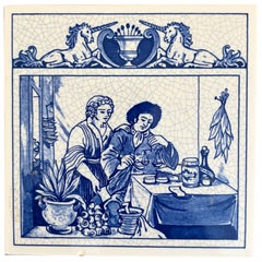 Carreau de porcelaine bleu et blanc de Delft - L'herboriste