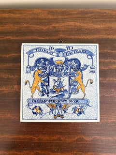 Dutch Delft Blue and White Porcelain Tile with Heraldic Coat of Arms