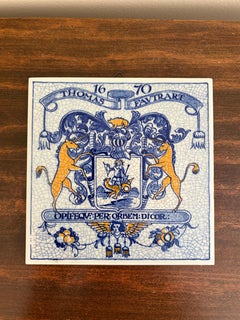 Dutch Delft Blue and White Porcelain Tile with Heraldic Coat of Arms