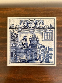 Carreau de porcelaine bleu et blanc de Delft (Pays-Bas) - Femmes pharmaciennes