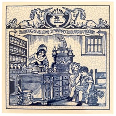Carreau de porcelaine bleu et blanc de Delft (Pays-Bas) - Femmes pharmaciennes